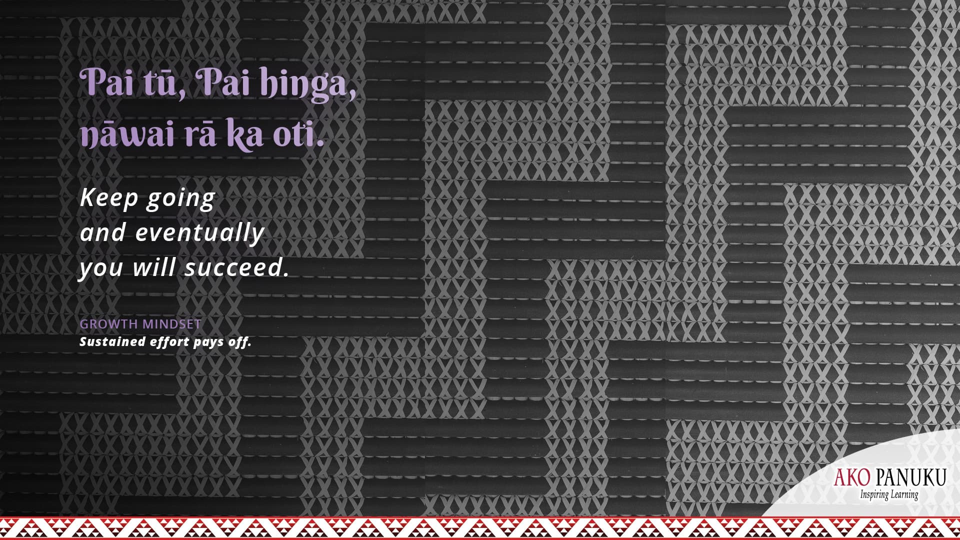 “Pai tū, pai hinga, nā wai rā ka oti.” A virtual background to add to your online classroom profile. Black and white.