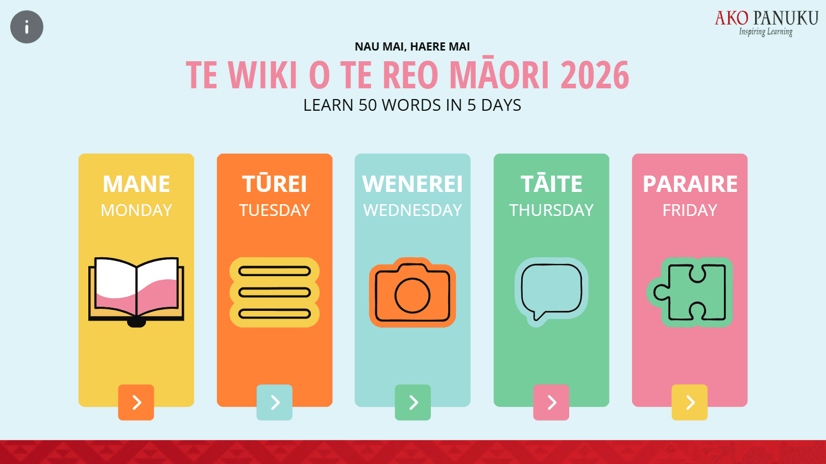 Te Wiki o te Reo Māori | E 50 ngā Kupu Kare ā-roto. E 5 ngā Rā